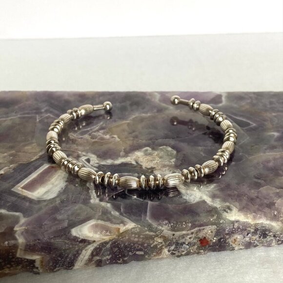 Sterling Silver 925 Italy Ball Beaded Flexible Cuff Bracelet Sz 6.75" - Picture 13 of 16